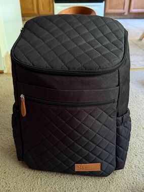 Quilted Black Diaper Bag with Faux Leather Trim + Wipe Case